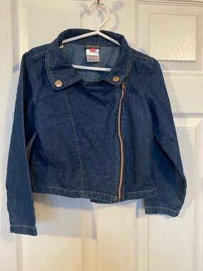 Vince Camuto Girls Denim Moto Jacket Size 8 Asymmetrical Zip Blue Jean Biker